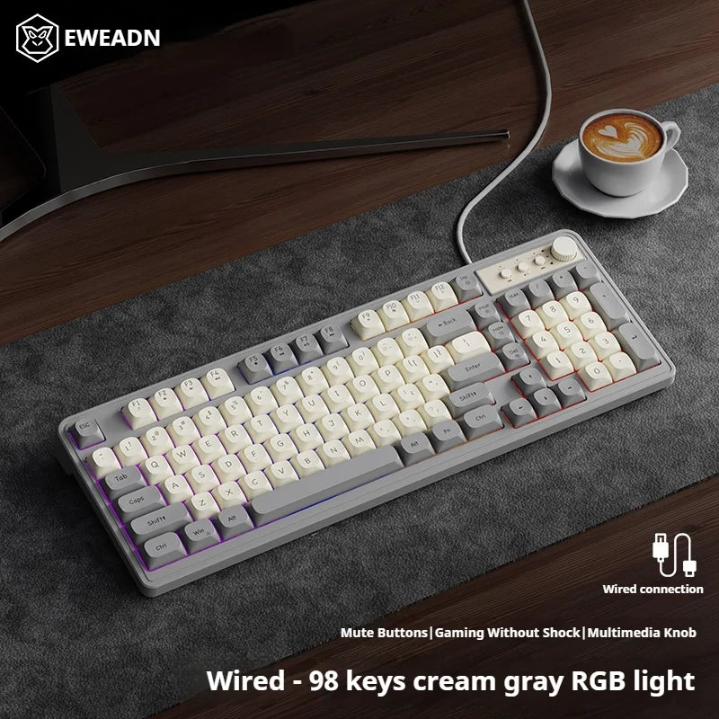 EWEADN G98 Gaming Office Keyboard, film with rainbow Backlit USB Wired Computer External Quiet, Digital area, Digh appearance
