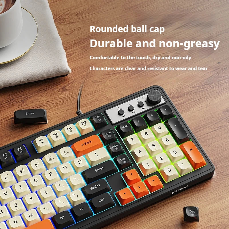 EWEADN G98 Gaming Office Keyboard, film with rainbow Backlit USB Wired Computer External Quiet, Digital area, Digh appearance