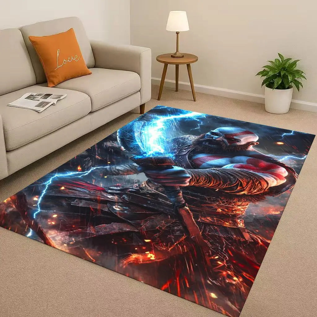 Kratos God of War Game Cartoon Gamer Living Room Non-Slip Area Rug Soft Carpet for Bedroom Playroom Sofa,Easy Clean Home Doormat