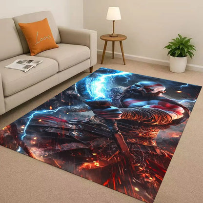 Kratos God of War Game Cartoon Gamer Living Room Non-Slip Area Rug Soft Carpet for Bedroom Playroom Sofa,Easy Clean Home Doormat
