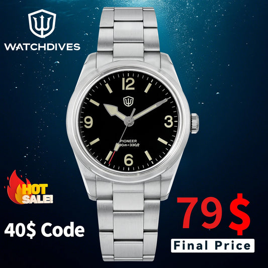 Watchdives WD1960S V2 36.5mm Men’s Quartz Watch VH31 Sweep-Seconds Movement  Sapphire Crystal BGW9/C3 Luminous  Watch for Men