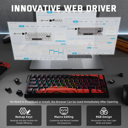 ATTACK SHARK X68PRO HE Wireless Rapid Trigger Gaming Keyboard with Adjustable Actuation,Hot-Swap,RGB Backlit,BT/2.4GHz/Wired