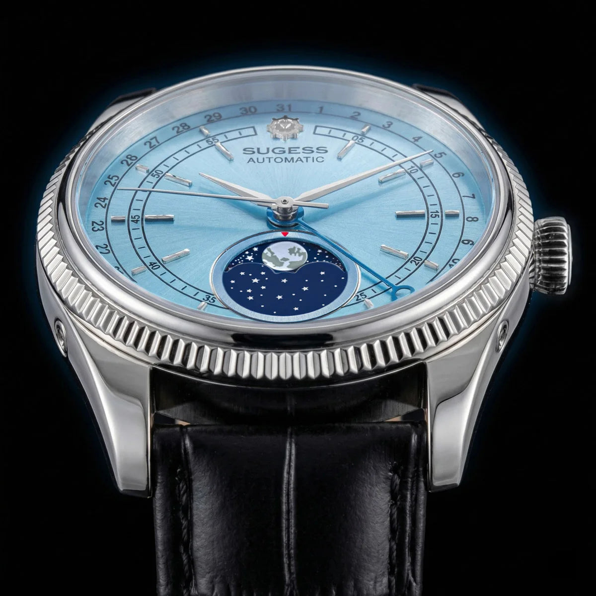 Sugess 40mm Men's Moonphase Automatic ST2108 Movement Sapphire Crystal Mechanical Wristwatch Waterproof Date 2024 New