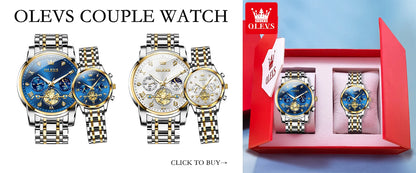 OLEVS Men's Watches Classic Multifunctional Flywheel Chronograph Original Quartz Wristwatch Moon Phase 24 Hour Waterproof Watch