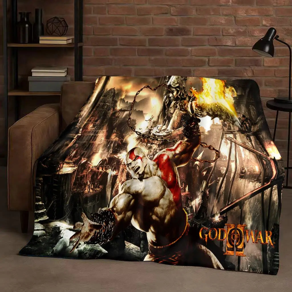 HD Kratos God of War Games Cartoon Gamer Flannel Blanket,Ultra Soft Warm Plush Throw for Home Bedroom Bed Sofa Cover Picnic Kids