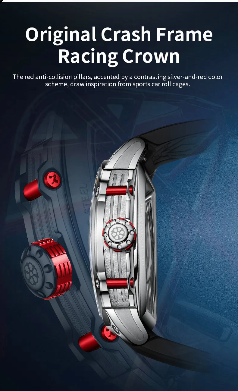 STARKING Luxury Men’s Automatic Mechanical Watch Skeleton Dial Silicone Band Tonneau Design Waterproof Luminous Sport Wristwatch
