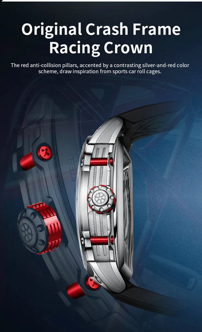 STARKING Luxury Men’s Automatic Mechanical Watch Skeleton Dial Silicone Band Tonneau Design Waterproof Luminous Sport Wristwatch