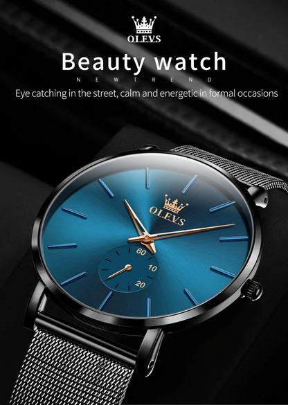 OLEVS 9954 Fashion Men's Watches Minimalism Ultrathin Original Quartz Wristwatch Waterproof Watch for Man Luminous Casual Mesh