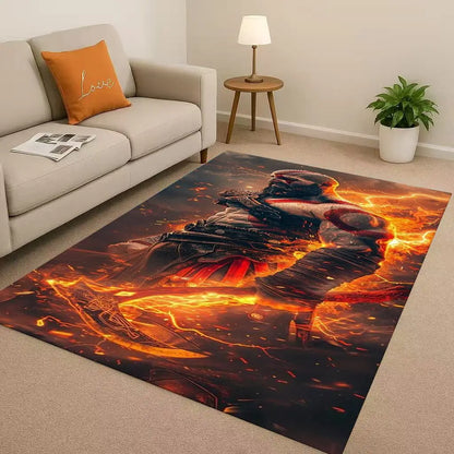 Game God of War Kratos Cartoon Gamer Living Room Non-Slip Area Rug Soft Carpet for Bedroom Playroom Sofa,Easy Clean Home Doormat