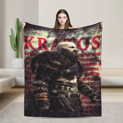 God of War Games Kratos Cartoon Flannel Blanket  Super Soft Throw Blanket for Couch Bed Travel Street Trend Bedspread Sofa Bed