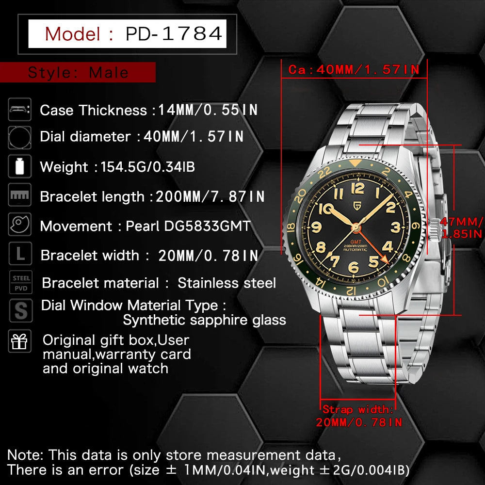 PAGANI DESIGN 2026 NEW Top GMT Men Automatic Mechanical Watches Pearl DG5833 Waterproof Luminous Sapphire Glass reloj hombre
