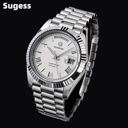 Sugess 40mm Men's Watches Automatic Date Mechanical Day Wristwatch Peacock SL3034 Movement Sapphire Waterproof Luxury Retro New