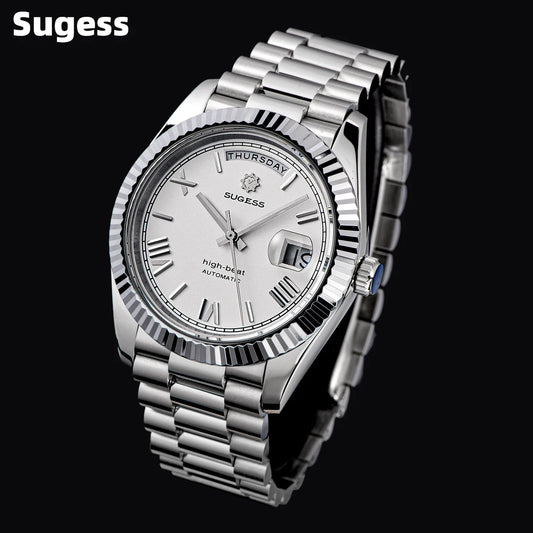 Sugess 40mm Men's Watches Automatic Date Mechanical Day Wristwatch Peacock SL3034 Movement Sapphire Waterproof Luxury Retro New