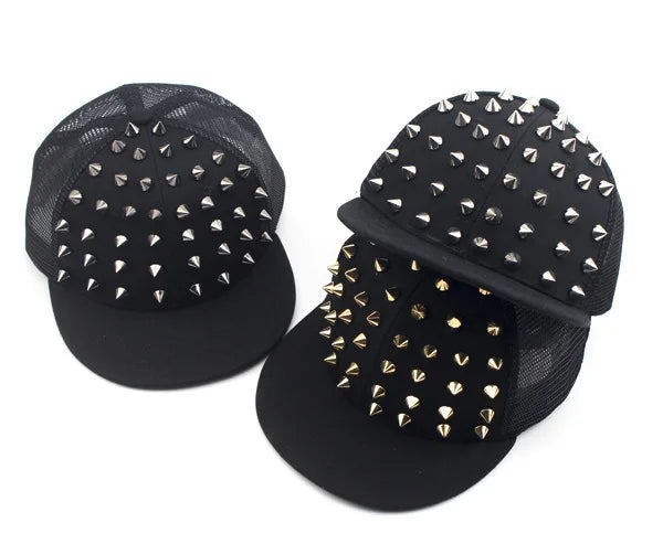 BASEBALL CAPS FOR BOTH Men Women Boys Girls Punk Studded Baseball Hip-Hop Hat Adjustable Snapback Spike Rivet Stud Cap