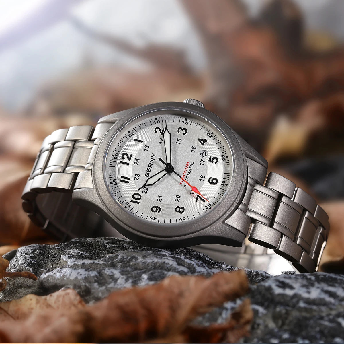 BERNY Automatic Full Titanium Watches for Men Sapphire Super Luminous Mechanical Field Watch Date 10ATM Sports Easy Read