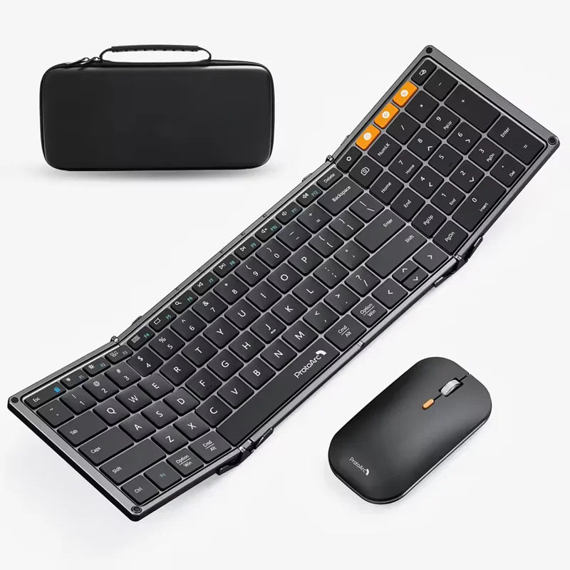 ProtoArc Foldable Keyboard and Mouse, XKM01 Combo for Business Travel 2.4G+Dual Bluetooth Portable  for Laptop iPads Tablets