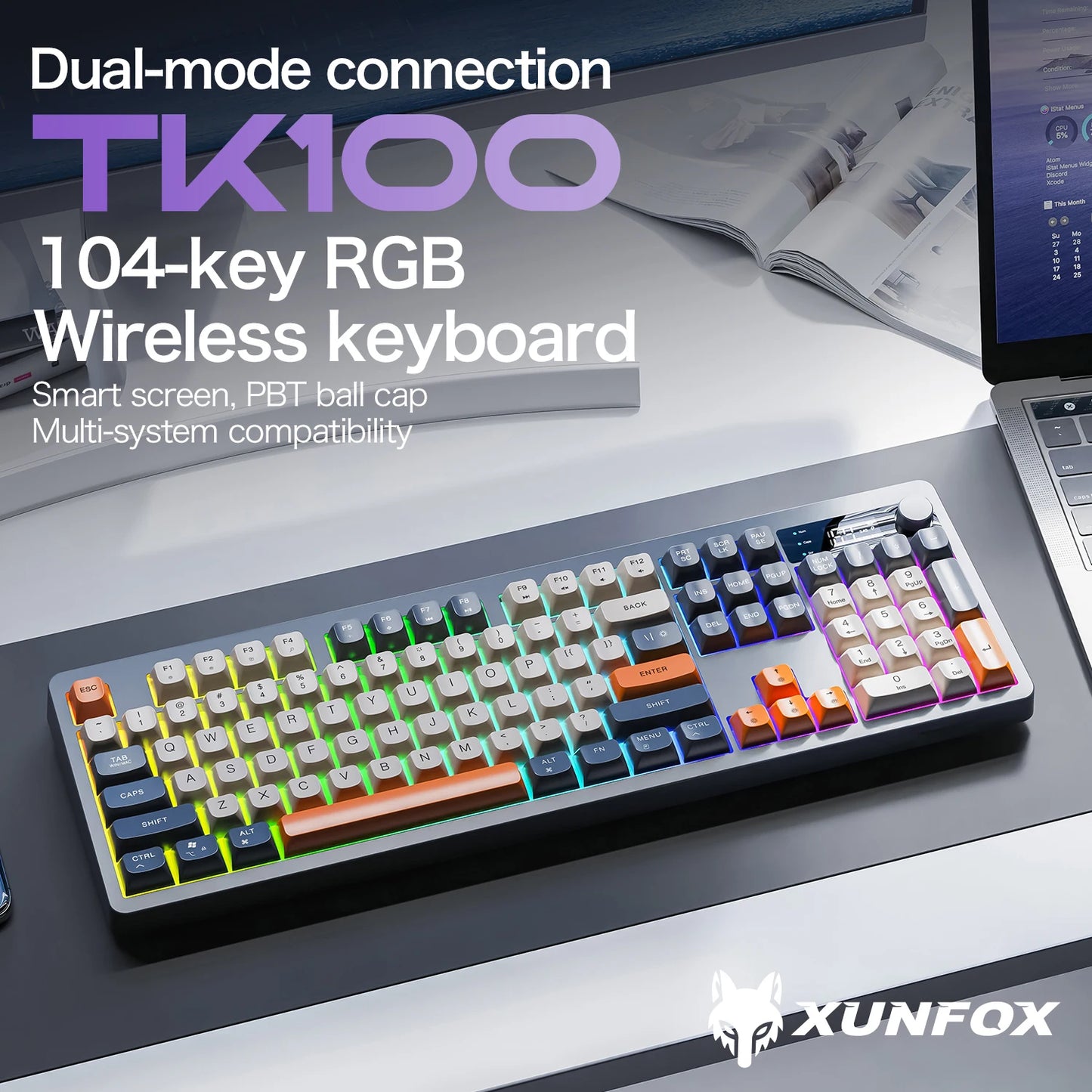 Teclado XUNFOX TK100 inalámbrico 2.4 Bluetooth de doble modo para gaming, silencioso, oficina y portátil, universal