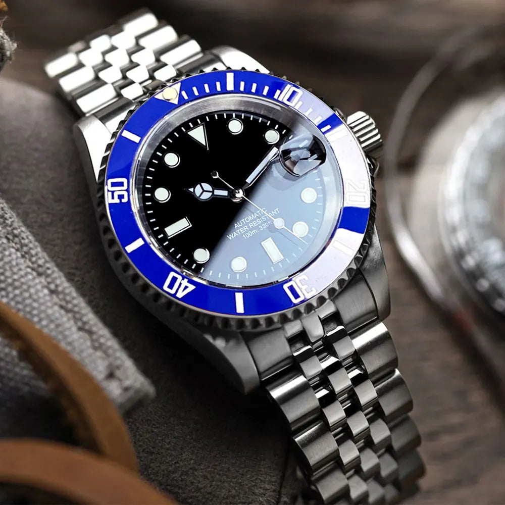 Orologio da uomo automatico 200m impermeabile Miyota8215, orologio subacqueo 40mm con movimento meccanico, luminoso, cinturino Jubilee e fibbia Glide Lock