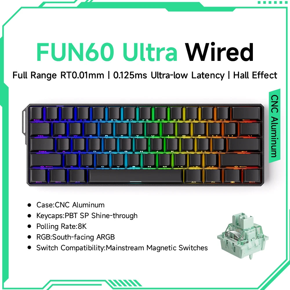 Teclado gaming mecánico Akko MonsGeek FUN60 Ultra con interruptores magnéticos 60%, Rapid Trigger, 8K HE/TMR, teclado gamer personalizado de aluminio