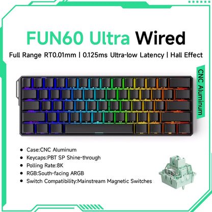Teclado gaming mecánico Akko MonsGeek FUN60 Ultra con interruptores magnéticos 60%, Rapid Trigger, 8K HE/TMR, teclado gamer personalizado de aluminio