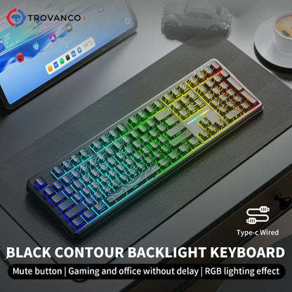 Tastiera Bluetooth V108 Pro Office a bassa rumorosità 2.4G cablata e wireless, layout completo con membrana retroilluminata RGB