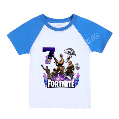Fortnite Numbers 0-9 Kids T-Shirt Game Cartoon Printed Pure Cotton Short Sleeve Casual Sports Top for Boys Girls Clothing Gift