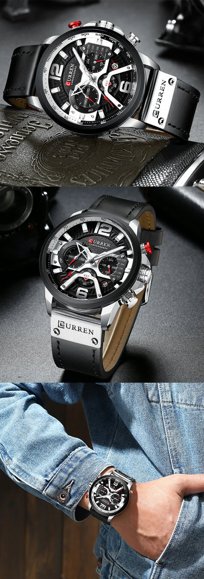 Orologio da uomo CURREN 8329 – Stile sportivo e casual, design militare, cinturino in pelle, cronografo di tendenza, orologio di lusso di un marchio prestigioso