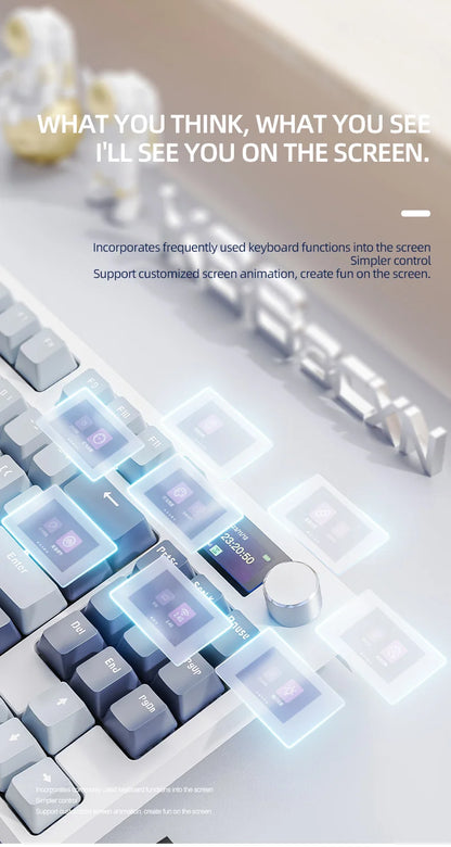Tastiera meccanica ATTACK SHARK K86 con manopola in metallo, schermo smart TFT a colori, layout a 87 tasti, illuminazione RGB e connessione tri-mode