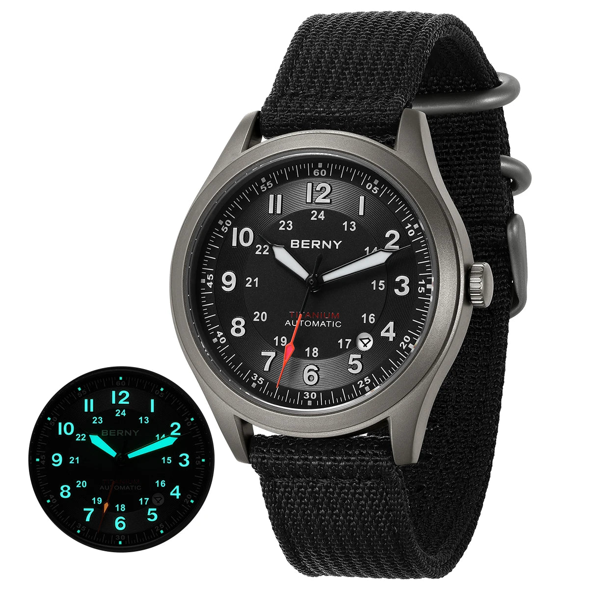 BERNY Titanium Automatic Men's Field Watches Date Sapphire Super Luminous Sports Easy Read Outdoor 10ATM Mechanical Watch