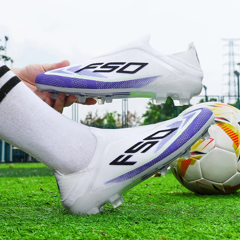 New Men's Football Boots, Non-Slip Outdoor Sneakers, Match Grass Cleats, High-Quality Soccer Shoes, Futsal, Hot-Selling High-Top Light Boots