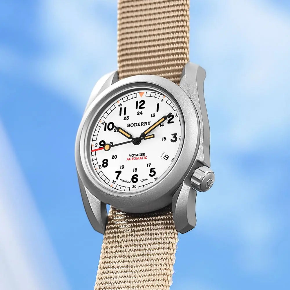 BODERRY Men Automatic Watch 40MM Titanium Pilot Sport Mechanical Wristwatch 100m Waterproof Sapphire C3 Luminous NH35