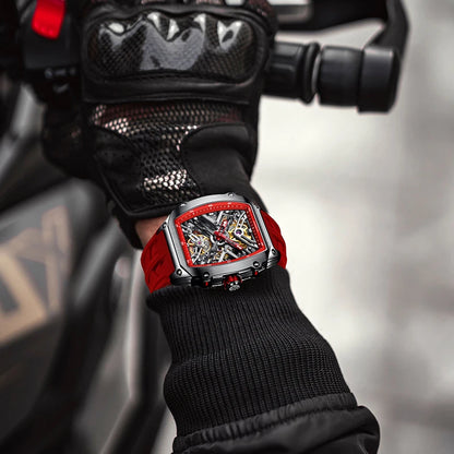 STARKING Men's Waterproof Sports Mechanical Watch, Wear-resistant Silicone Strap, Automatic, Luminous Tonneau Luxury Design
