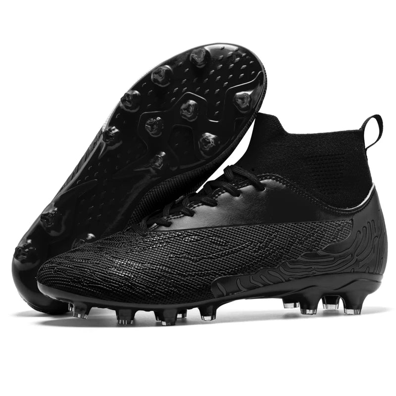 Black Men's Soccer Shoes AG/FG Cleats Training Football Boots High Ankle Sports Shoes for Men Kids Adults Sneakers Sizes 35-45