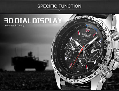 MEGIR 1010 Men's Quartz Watch with Leather Strap, Analog Display, Fashion Design, Stylish Gift for Men relogio feminino