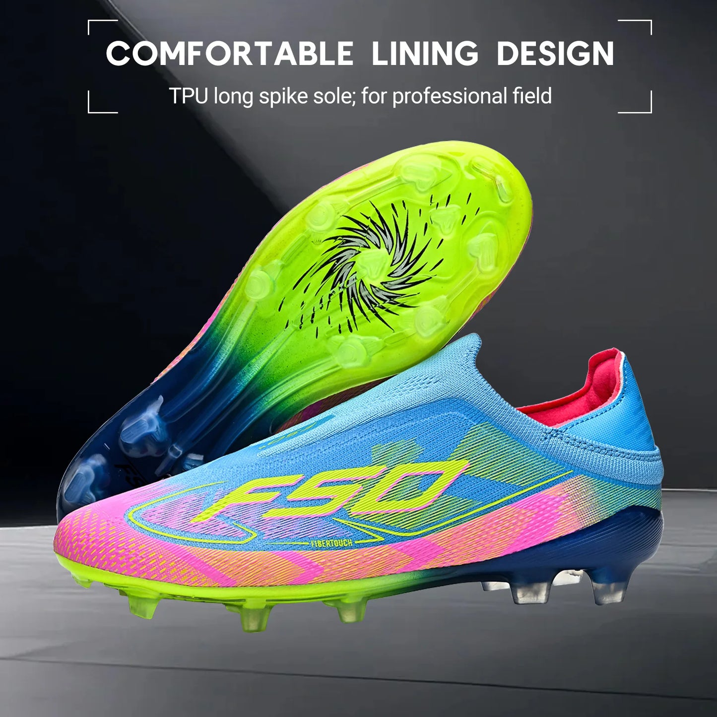 Anti-Slip AG/FG Soccer Boots, TPU Shock Absorption Sole, Durable PU Fabric Upper, Teen Boys and Girls Professional Field Sneakers