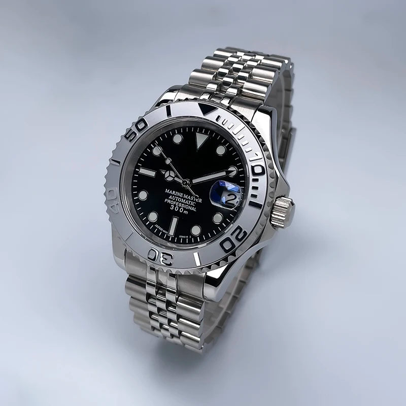 YM Style 40mm Mens Wristwatch, Bidirectional Rotate Bezel, Luminous Dial & Sapphire Crystal, Jubilee Bracelet for NH35 Movement