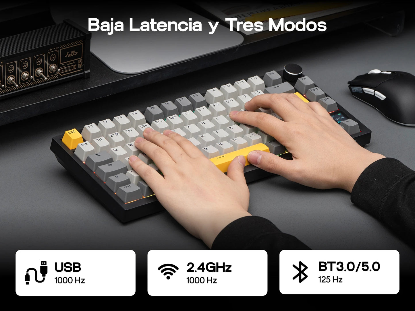 Layout ISO-ES EPOMAKER X AJAZZ AK820 PRO 75% spagnolo, tastiera meccanica cablata/2.4GHz/BT con schermo e manopola per PC/Mac