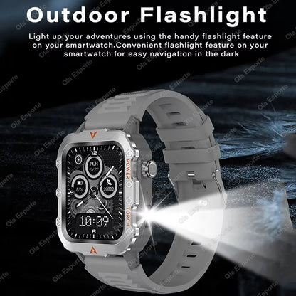 2026 New Men Smart Watch HD Bluetooth Call Sleep Heart Rate Health Monitoring Outdoor LED Flashlight Waterproof Sports Smartwatc