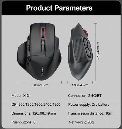 Rato Gaming E-YOOSO X-31 Pro USB Grande com Suporte Bluetooth 2.4G Sem Fios PAW3212 4800 DPI para Gamer, Computador Portátil e PC