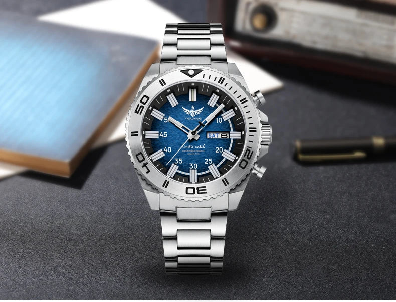 Yelang Watches V1035 44mm Men's Diving Watch Human Kinetic Energy Watch 100m Waterproof Watches Luminous Japan PX83 Sapphire
