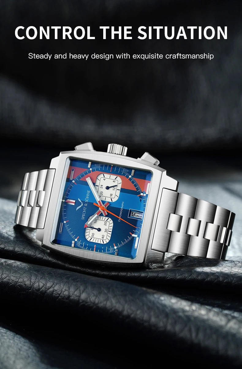 2024 Specht & Sohne New Classic Men's Quartz Watch Blue Color Stainless Steel Japan VK63 Movement Genuine Leather Montre Homme 39MM
