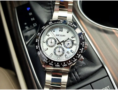Reloj de hombre MEGIR, marca de lujo, reloj deportivo de cuarzo, correa de acero inoxidable, resistente al agua, cronógrafo, reloj de pulsera