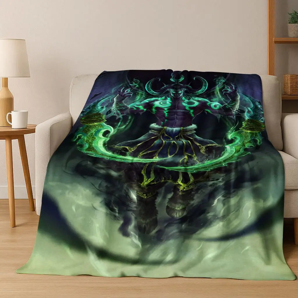 WOW World of Warcraft Arthas Demon Illidan Sylvanas flanellen deken, comfortabele zachte plaid voor thuis, slaapkamer, bed, bankovertrek of cadeau
