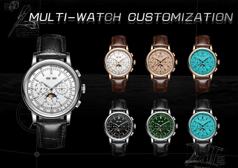 Custom Logo Diy Automatic Mechanical Watches For Man Business Multification Date Day Month Year 316L Mechanical Men's Watches