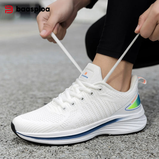 Baasploa Women Sport Shoes Comfort Lightweight Running Shoes for Women Mesh Breathable Casual Sneakers White Walking Sneakers