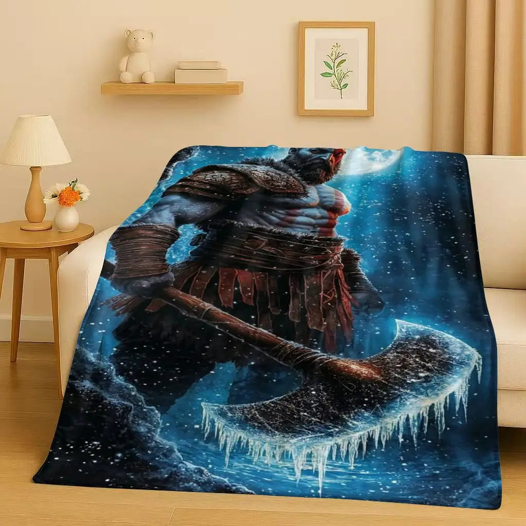 3D Kratos God of War Games Cartoon Gamer Flannel Blanket,Ultra Soft Warm Plush Throw for Home Bedroom Bed Sofa Cover Picnic Kids