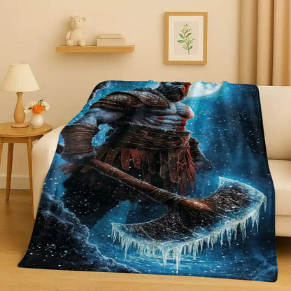 3D Kratos God of War Games Cartoon Gamer Flannel Blanket,Ultra Soft Warm Plush Throw for Home Bedroom Bed Sofa Cover Picnic Kids