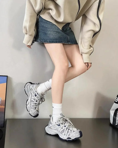 Spring Summer New Style Men and Women Dad Shoes, Thick Bottom Net Surface Sports Shoes, Trendy, Versatile, Breathable Tie Shoes