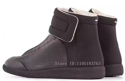 Men Mixed Color Real Leather Ankle Boots Fashion Design Lace-Up High Top Sport Shoes Male Casual Flat Sneakers