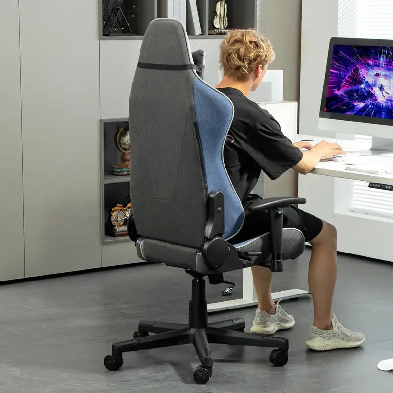 Gaming Chair Reclining 150 °   With Rocking Function, in Linen Effect Fabric, 66X53X128-138 Cm, Gray